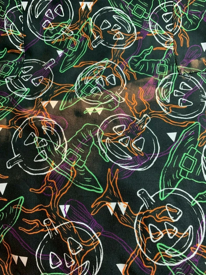 TAFFORD SCRUB TOP SIZES XS, S, M, HALLOWEEN AFRAID OF THE DARK, BLACK OUT NWT - Image 1 of 4