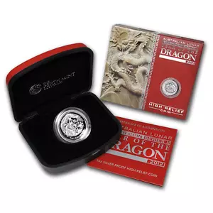 Moneda de Plata Australia 2012 1$ Serie Lunar II Año del Dragón Alto Relieve 1 oz - Imagen 1 de 4