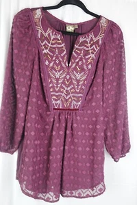 One September Tunika Damen M lila bestickt Boho Bauern Top Festival - Bild 1 von 9