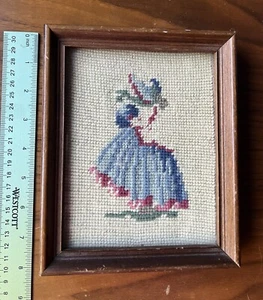 Vintage 6.5” X 8” Southern Belle::Needlepoint::Wooden Framed w/ Glass - Picture 1 of 4