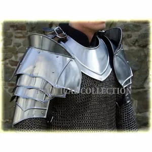 Medieval Pauldron Gorget Shoulder Armour set Warrior Silver Larp Reenactment - Picture 1 of 4