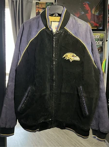 Vintage NFL Baltimore Ravens Suede Leather Bomber Jacket - Picture 1 of 7