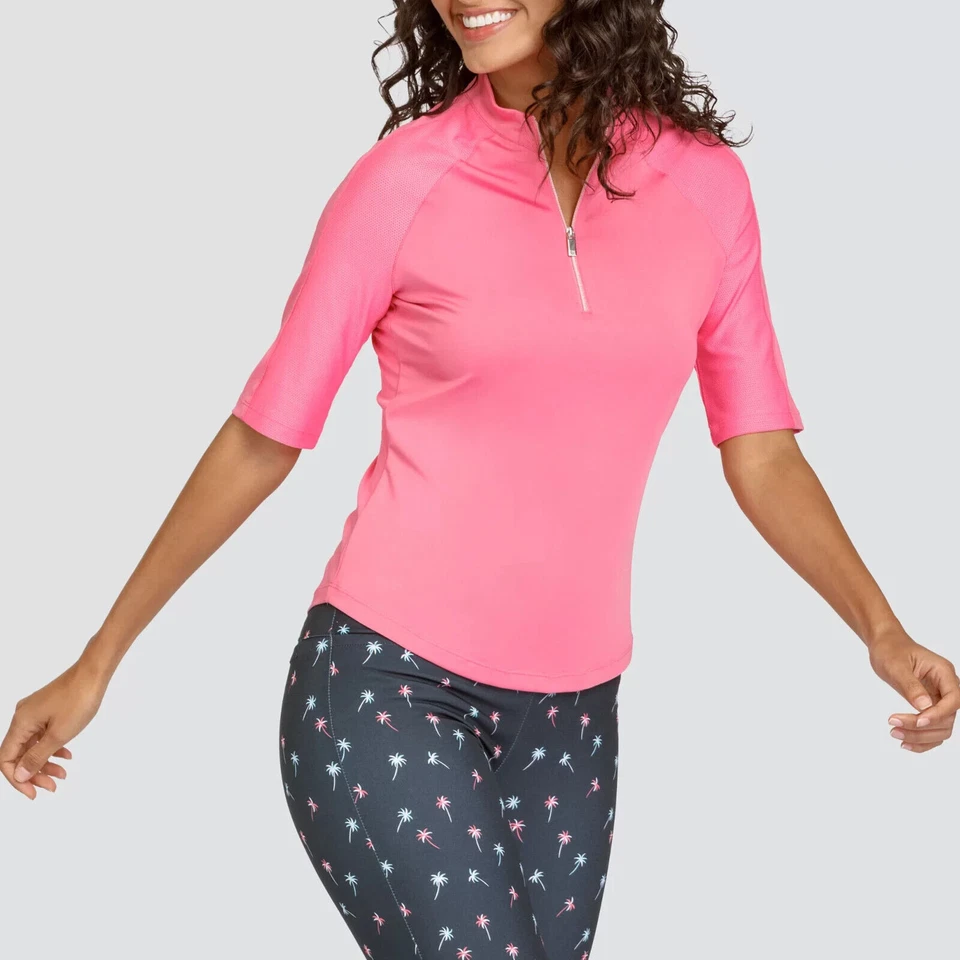Tail Women s Elbow Sleeve Zip V-Mock Neck Top Pink XXL