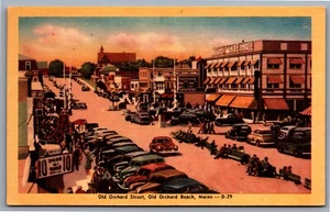 Postcard Old Orchard Beach ME Old Orchard Street Old Cars Hotel White Hall Linen - Bild 1 von 2