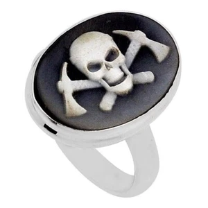 Sterling Silver Natural Oval 6.82ct White Skull & Cameo Ring Size 7.5 - Picture 1 of 2