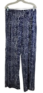 Three Dots Women's Blue White Floral Comfy Pull On Pants Wide Leg, Size L - Picture 1 of 15