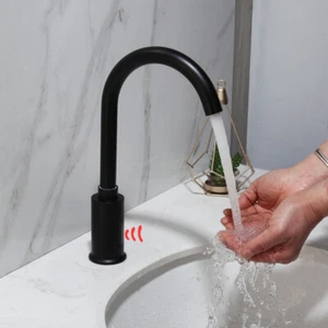Matte Black Touchless Bathroom Basin Sink Mixer Sensor Faucet Deck Mounted Taps - Picture 1 of 10