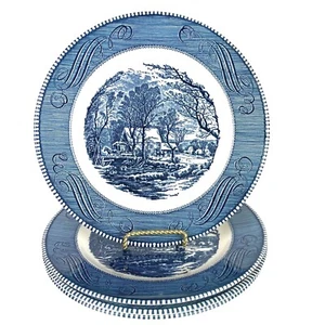 Currier & Ives Royal China 10” Dinner Plates Blue The Old Grist Mill Set Of 4 - Picture 1 of 8