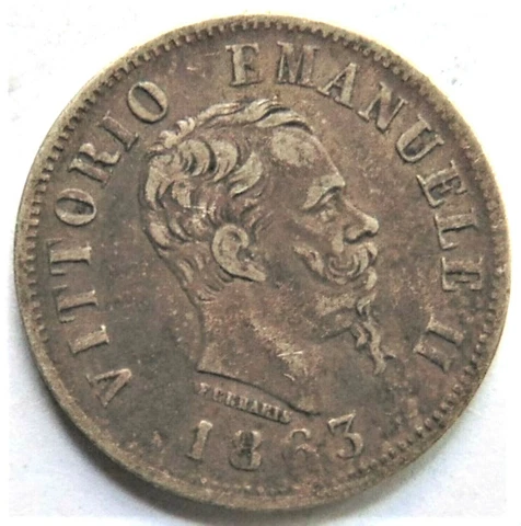 1863T BN ITALYS, Vittoria Emanuel II, 20 Centesimo grading toned VERY FINE Cover