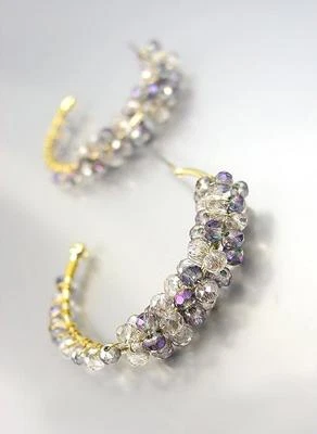 CHIC Urban Artisanal Smoky Gray AB Czech Crystals Gold Hoop Earrings - Изображение 1 из 2