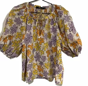 Sportsgirl Women’s Blouse Top Size 12 Floral White Yellow Orange Mauve - Picture 1 of 7