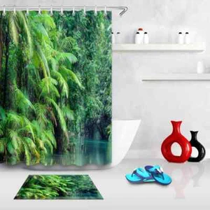 Water Green Leave Waterproof Bath Polyester Shower Curtain Liner Water Resistant - Imagen 1 de 8