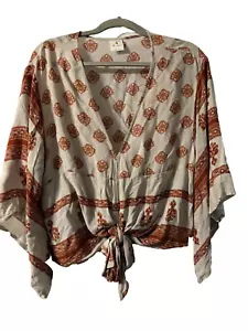 Boho Floral Tie Front Top Blouse Size S Nouvelle Artsy Vintage By Together - Picture 1 of 2