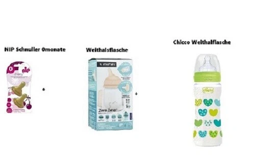 SPARPAKET:NIP Schnuller 0M +Suavinex Weithalsflasche 4M+ Chicco Weithalsflasche✅ - Bild 1 von 1
