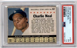 1961 Post Cereal corte a mano Charlie Neal #157 PSA 1,5 Los Angeles Dodgers - Imagen 1 de 2