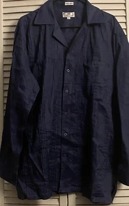 Vintage Givenchy Pure Blue Linen Guayabera Button Down Shirt Pockets Men's Sz M - Picture 1 of 7