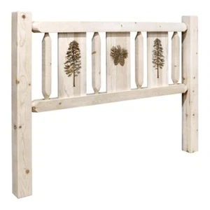 Montana Woodworks Homestead Wood Full Headboard with Pine Design in Natural - Picture 1 of 5