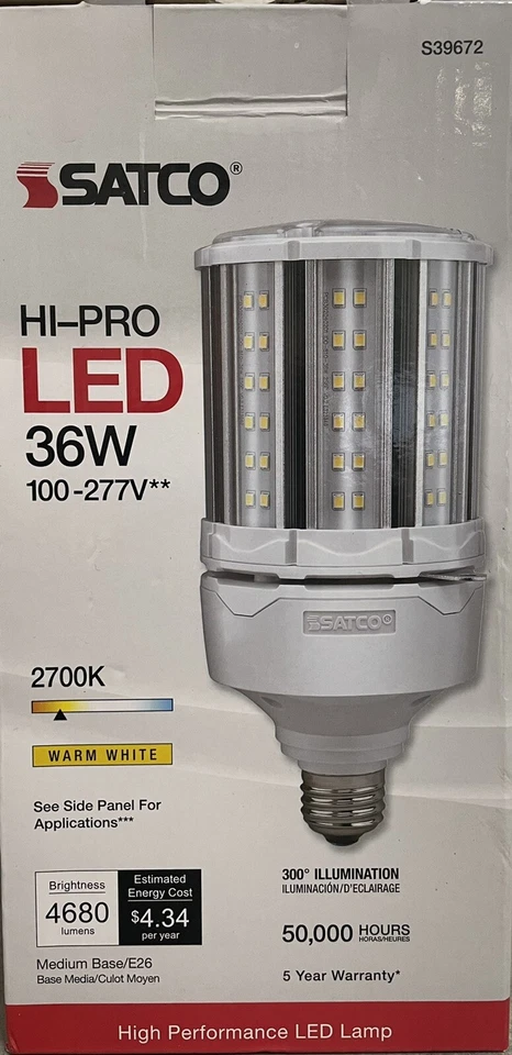 Corn LED HID Retrofit 100-277v 36W 200W equivalent Medium E26 2700K Warm White - Image 1 of 1