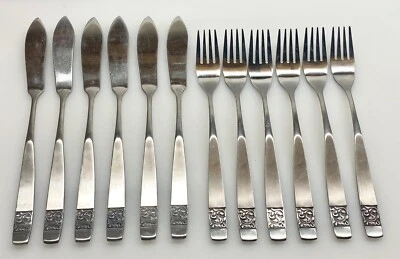 SILVERWARE MCM  NATIONAL " BLACK ROSE " (6) Dinner Knives & (6) Dinner Fork s VG - Image 1 of 4