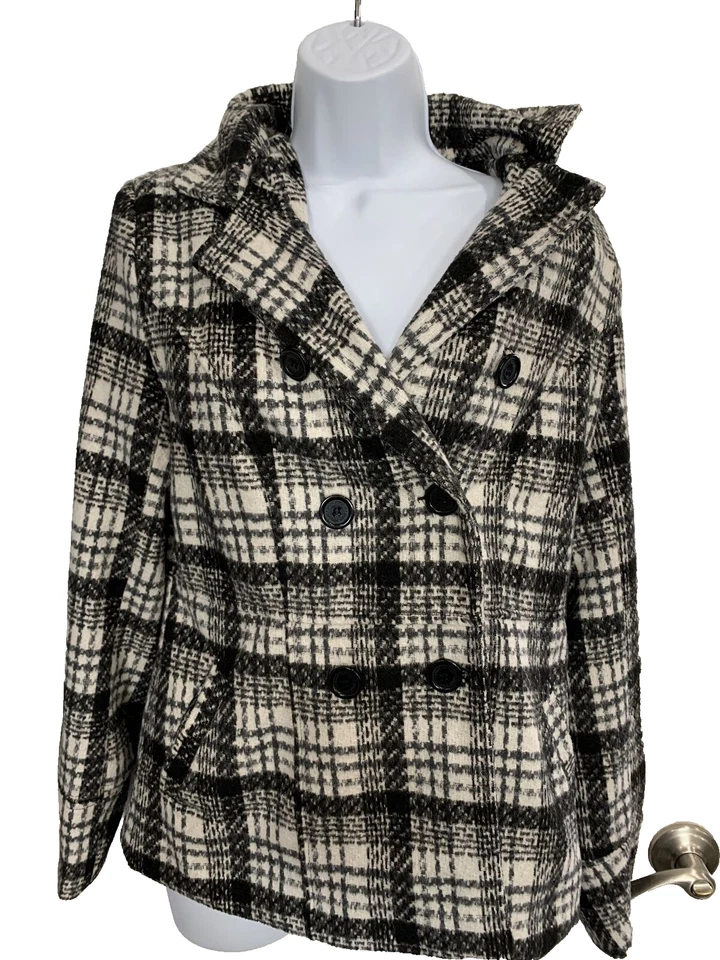 Jou Jou  Jacket Plaid Black Button Double Breast soft pea dress coat Size Medium - Image 1 of 4