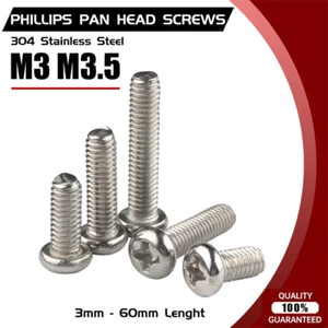 M3 M3.5 Pan Head Screws Button Head Bolt Pozi/Phillips Drive Stainless Steel A2 - Picture 1 of 7