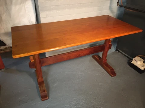 Antique Swedish Pine Wide Plank Trestle Dining Table c. 1800 Cover