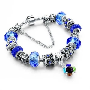 18K White-Gold Plated Crystal Charm Bracelet in a Choice of Colours - Picture 1 of 12