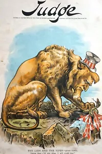 Uncle Sam as BIG LION 1891 THREATENING CHILI as VIPER SNAKE Matted Judge Print - Picture 1 of 11