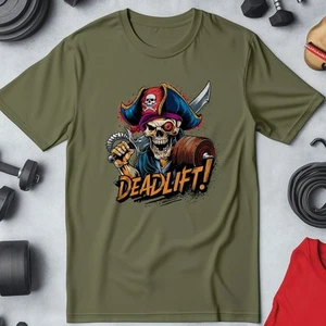 Gym 53 Skeleton pirate deadlift T-Shirt Gym & Fitness Premium Midweight Tee - Picture 1 of 5