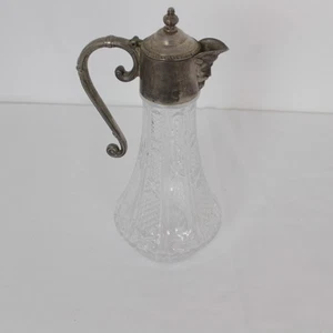 Antique Glass Claret Jug with EPNS Lid and Handle (12 inches Tall) - Picture 1 of 6