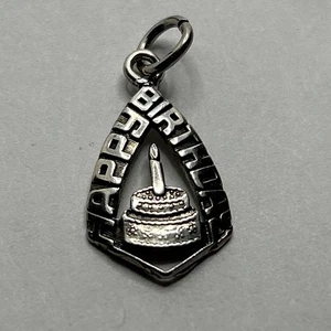 DIJE PASTEL FELIZ CUMPLEAÑOS PLATA ESTERLINA VINTAGE, 925 - Imagen 1 de 6