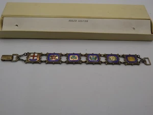 1954 Sterling Silver & Enamel 7" Bracelet - England - Ireland - Scotland - Wales - Picture 1 of 9