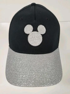 Disney Mickey Mouse Glitter Hat Cap Adjustable Black Silver Bling Sparkle - Picture 1 of 6