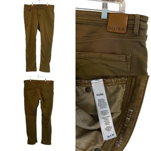 DUER No Sweat Pants N2X Relaxed Taper Mens Denim Slim Fit Tobacco Brown 36x32 - Picture 1 of 14