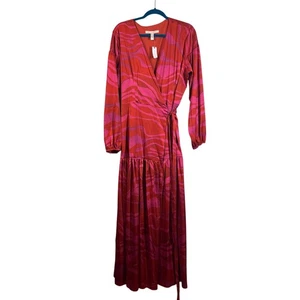 Abito HUTCH ANTHROPOLOGIE XL Ciara Zebra a righe avvolgente manica a sbuffo chiusura cravatta - Foto 1 di 13