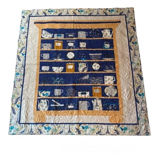 Unique Foundation Pieced Machine Quilted 57" x 60.5"  Sleeve Attached Blue/White - Picture 1 of 9