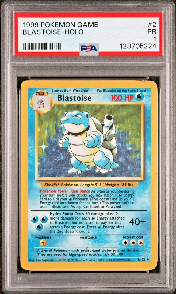 PSA 1 PR 1999 Base Set Blastoise 2/102 Holo Foil Pokemon WOTC Unlimited Rare - Image 1 of 2
