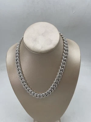 Collar GLD Unisex 18 Pulgadas 12MM Diamante Eslabón Cubano Chapado en Oro Blanco 14K/CIRC Foto 1 de 4