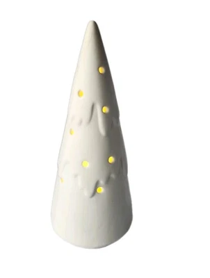Ceramic Bisque Snowy White Christmas Tree Led Leytun Illuminated Figurine 9.25"  - Image 1 of 4