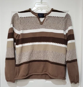 Crazy Horse by Liz Claiborne Damen Petite MD Pullover braun beige gestreift V-Nec - Bild 1 von 11
