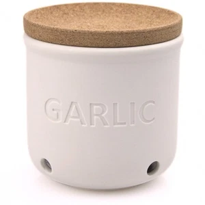 Garlic Keeper - White Ceramic Garlic Container with cork lid - Garlic Storage... - Picture 1 of 9