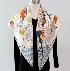 Sallys Heavy 18 Momme Twill Silk Wrap Scarf Tribal Print Double Face Shawl 35" - Picture 1 of 11