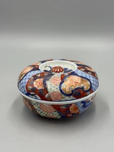Antique 19th c. Japanese Kutani Imari Crane Porcelain Lidded Box 5" - Picture 1 of 9