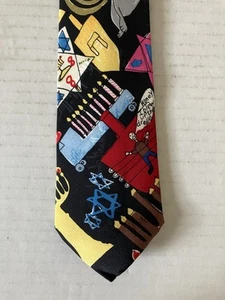 Nicole Miller Youth Necktie Tie Silk Satin Jewish Faith Symbols Drawings 52" - Picture 1 of 6