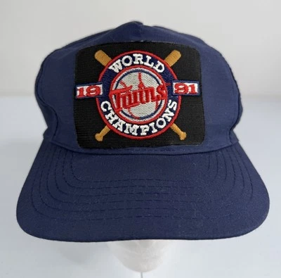 Vintage Minnesota Twins 1991 World Champions Snapback Hat Black Adult Men - Image 1 of 4
