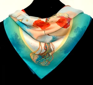 26"x26" Meer Ballon Druck reine Maulbeer Köper Seide 18momme Schal 65x65cm5-34 - Bild 1 von 6