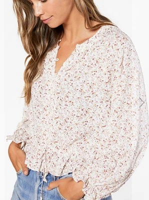 Outerknown Poet Blouse Top Womens LG Floral & Ladybug Button Front Long Sleeve - Image 1 of 4