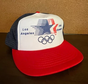 Vintage 1984 Olympics Los Angeles Trucker Hat Red White Blue Snapback Cap USA - Picture 1 of 9