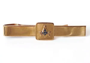Masonic Freemason Compass & Square Gold Vintage Tie Bar Slide Tie Tack - Picture 1 of 2