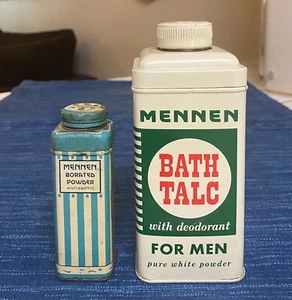 Coppia latta vintage mennen bagno talco lattina e polvere borata a righe decorazione bagno 15B - Foto 1 di 2